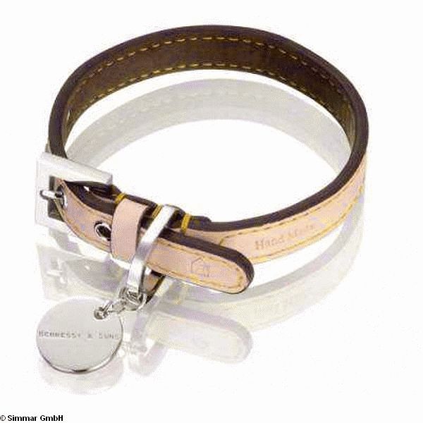 Hennessy & Sons Natural LV leather collar, Beige, size M - Click Image to Close